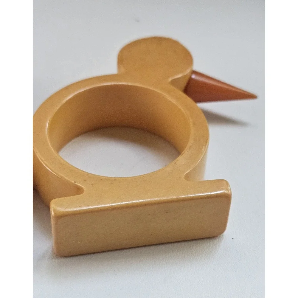 Set Of 2 Vintage Butterscotch & Red Bird Bakelite Napkin Rings